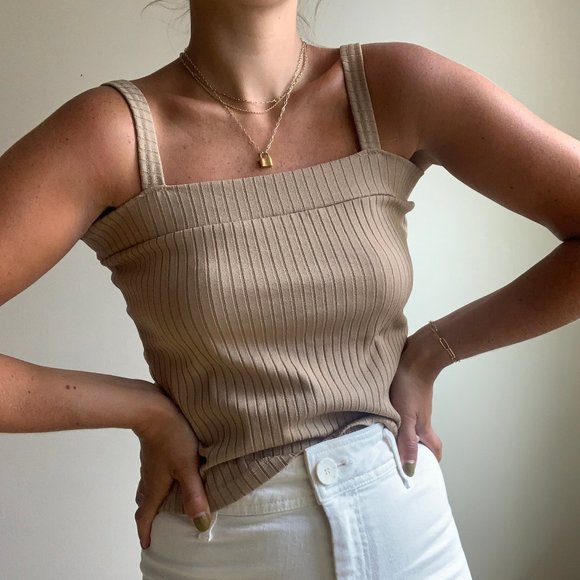 Vintage Tops - VINTAGE TAN KNIT TANK